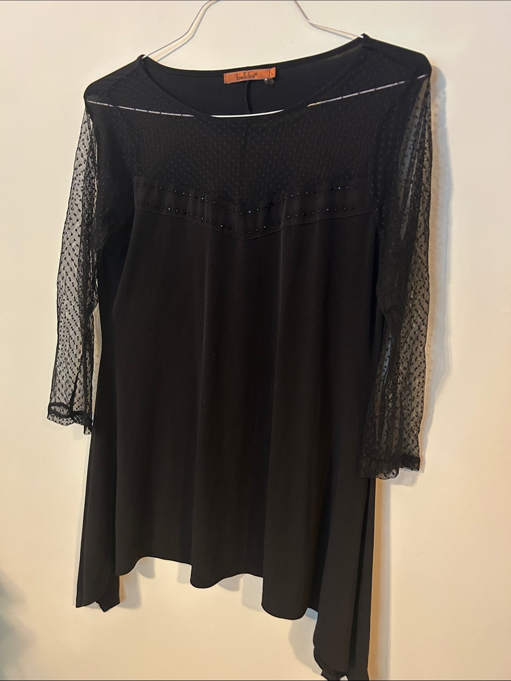 Bellini Black Dotted Mesh Sleeve Tunic